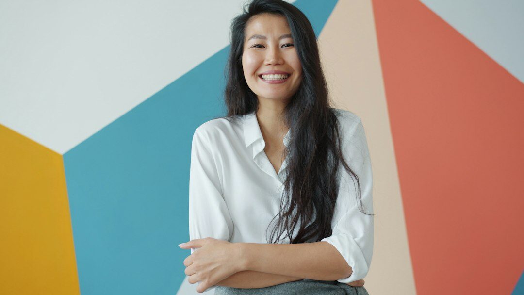 japanese woman smiling in studio
